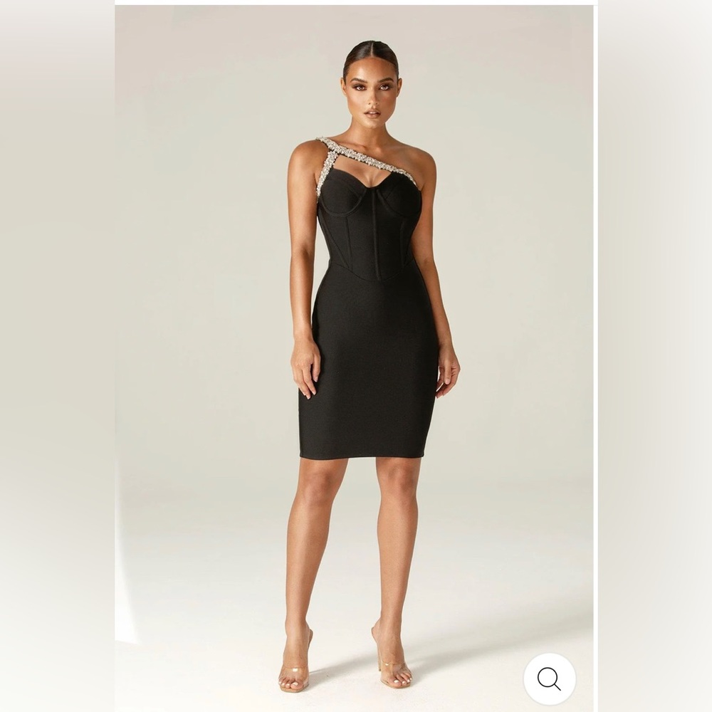 Rhinestone Black Bandage Dress
